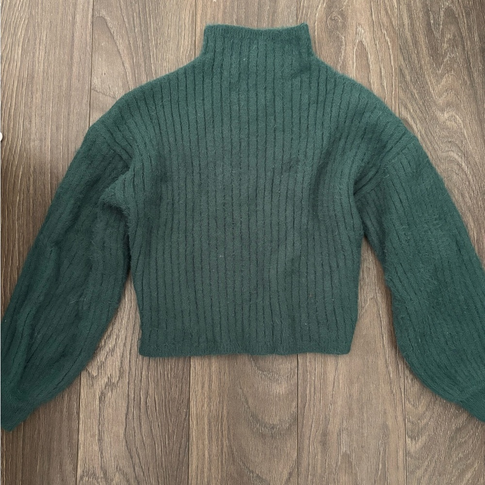 Green Ribbed Turtleneck Sweater